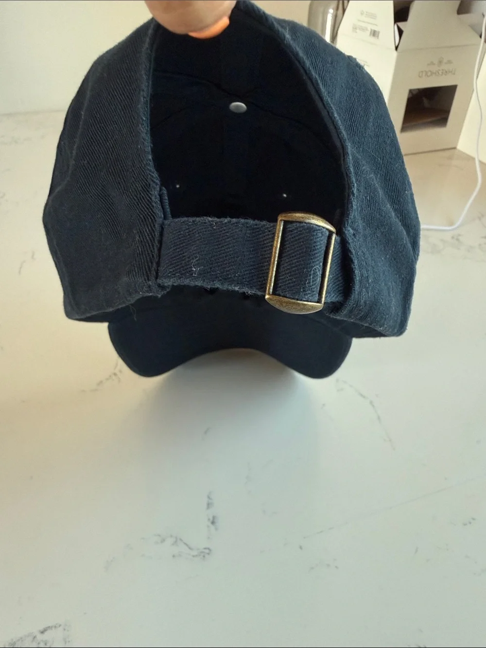 Clare V. Ciao Baseball Cap red block letters navy cotton canvas
